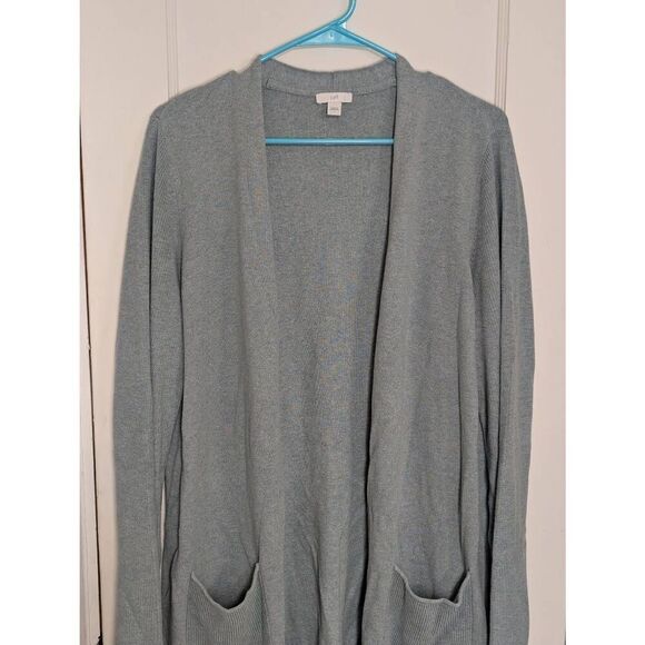 J. Jill Women's Long Open Front Pale Blue Knit Cardigan Sweater - Size L - Picture 2 of 7